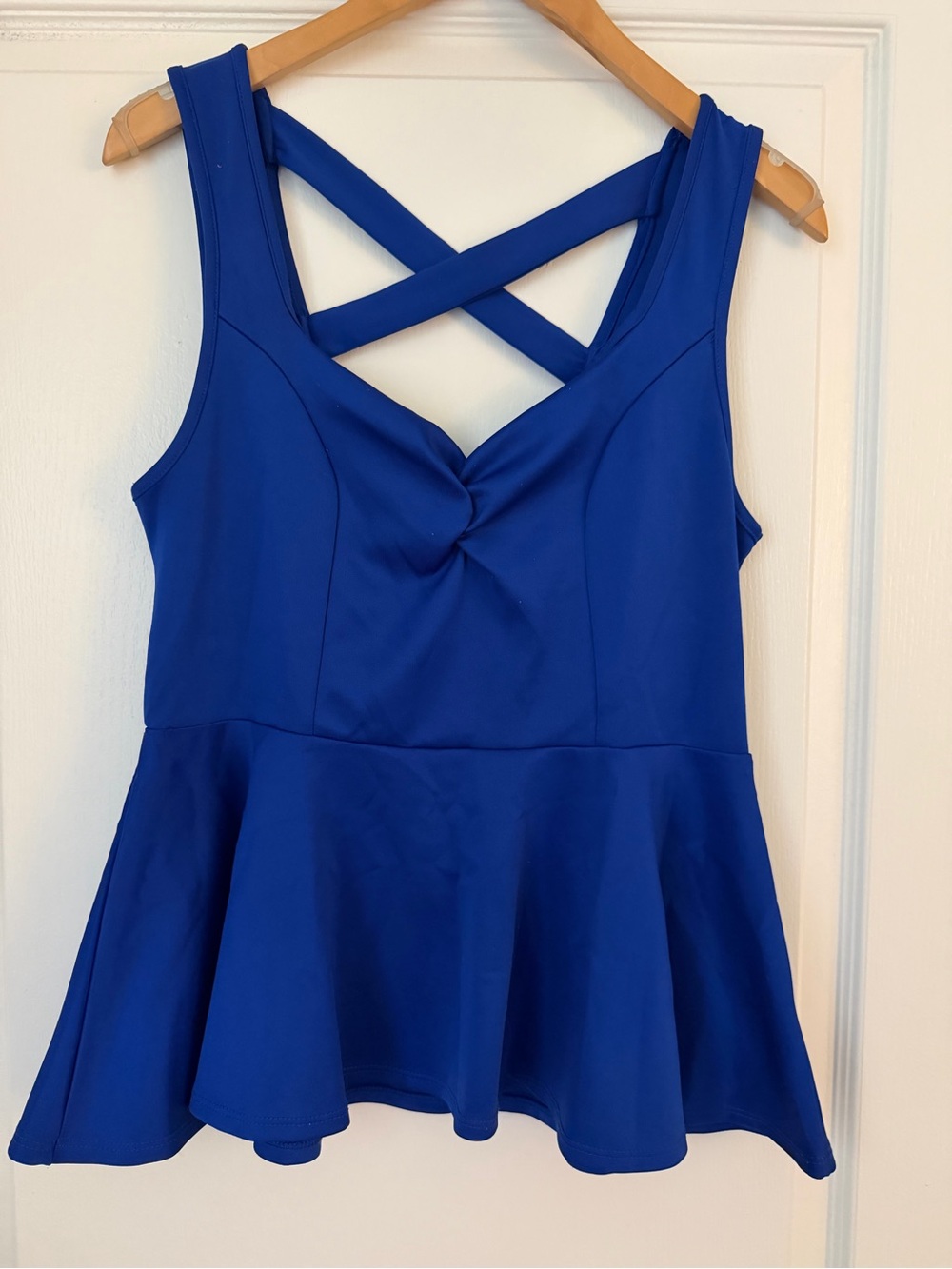 Tempted Royal Blue Crisscross Peplum Camisole